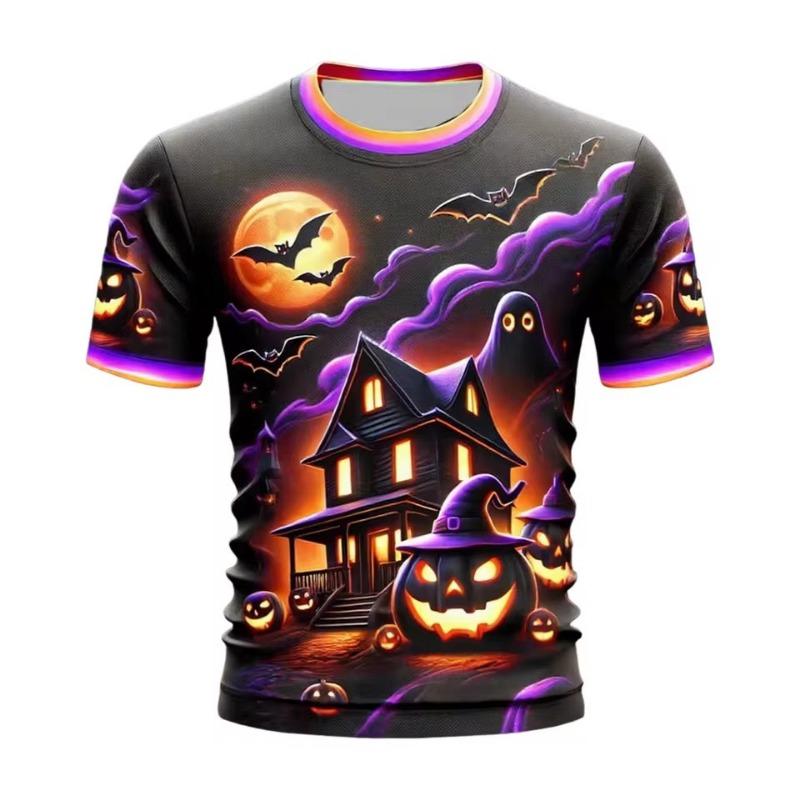 

Мужская модная футболка на Хэллоуин с 3D цифровой печатью, с рисунком ужасающей тыквы и черепа, ярко-оранжевая, повседневный топ с коротким рукавом XS