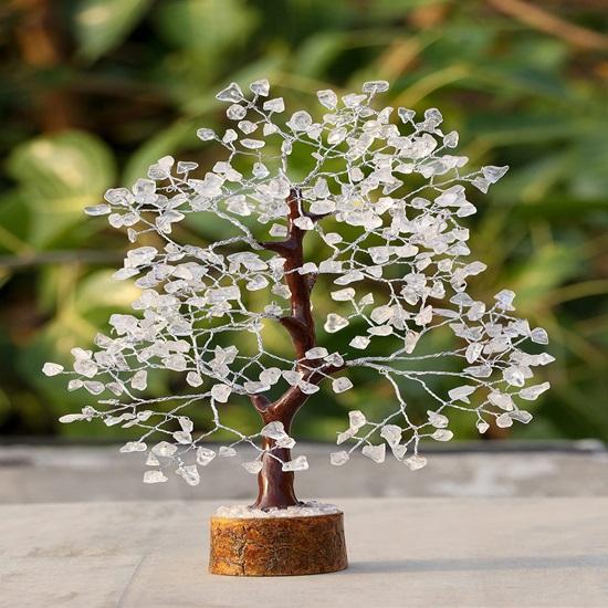 Clear Quartz Tree of Life Chakra Tree, Wire Bonsai Feng Shui Tree, Money Tree Home Decor, Spiritual Gift, Living Room Decor Accessories Silver Wire