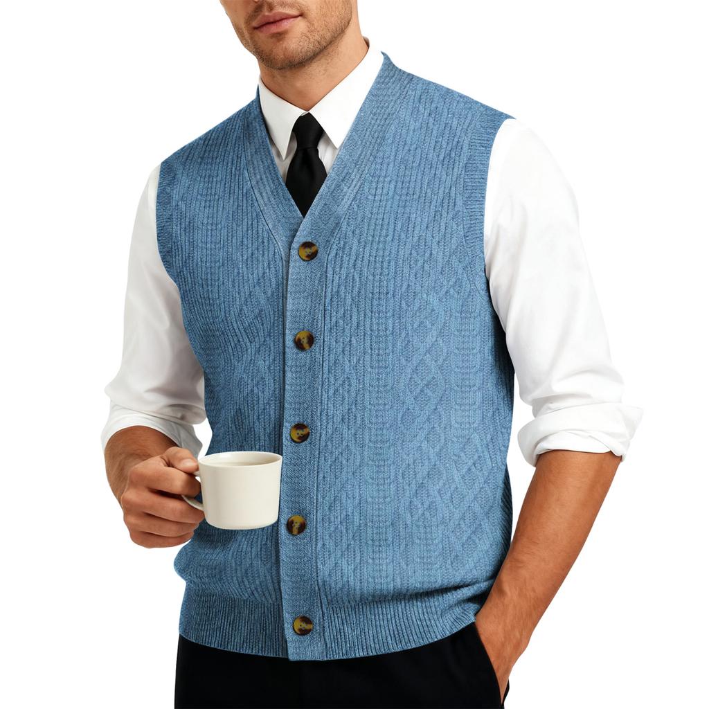 Men's V-Neck Sleeveless Knit Cardigan Vest