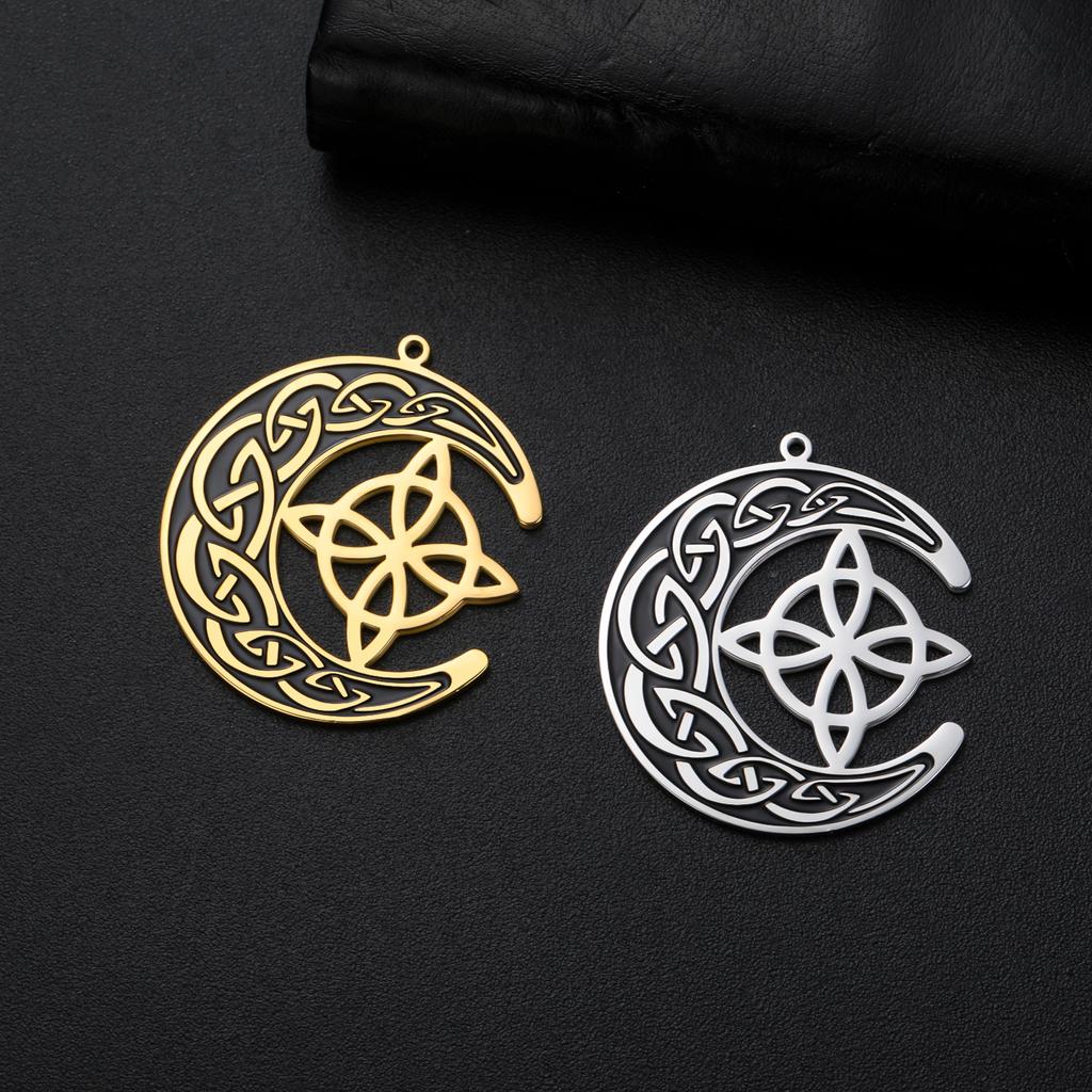 Teamer Vintage Viking Amulet Crescent Pendant For Necklace Bracelet Jewelry Making Stainless Steel Witch Celtics Knot Charms
