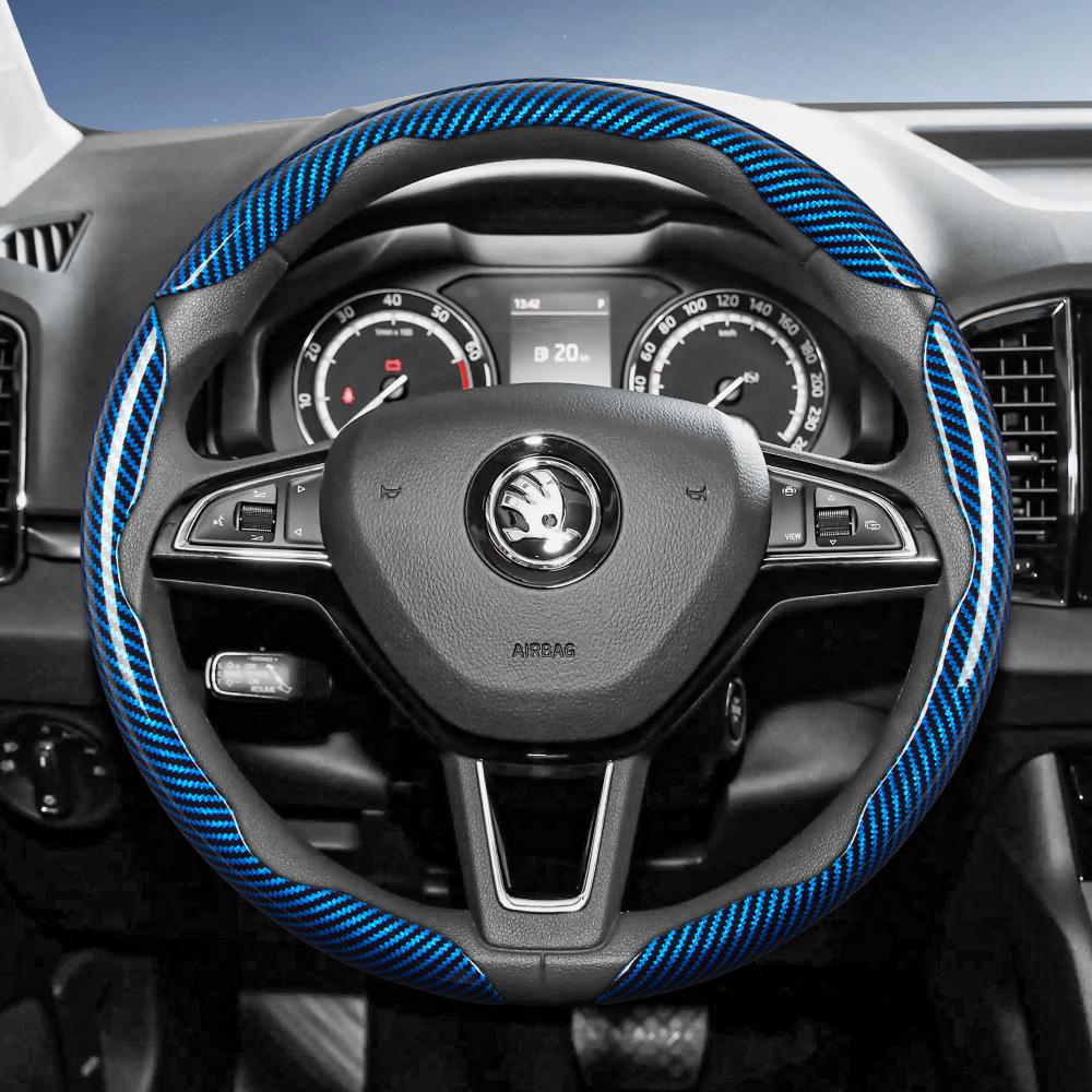Suitable for Skoda Carbon Fiber Texture Steering Wheel Cover with Segmented Quick-Release Design, Durable, for Octavia Kamiq Fabia Kodiaq Karoq Enyaq