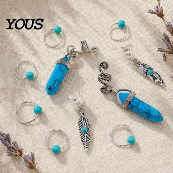 Multi-strand Braid Buckle 10Pcs Hair Buckles, Feather Style Dreadlocks Accessories, Alloy Bohemian Clip Open Design Clips for Thin Thick Multi-Strand