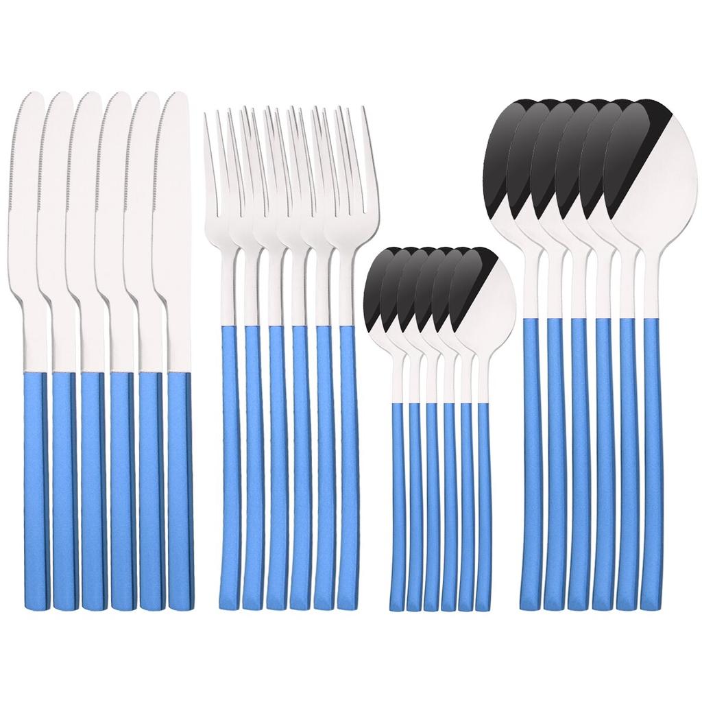 24Pcs Silver Cutlery Set Stainless Steel Dinnerware Set Knife Fork Spoon Dinner Set Kitchen Tableware Service for 6 Flatware Set
