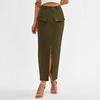 Women Midi Skirt High-Waisted Hip-Covering Design Office Lady Skirt Solid Color Back Slit Hem Casual Skirt