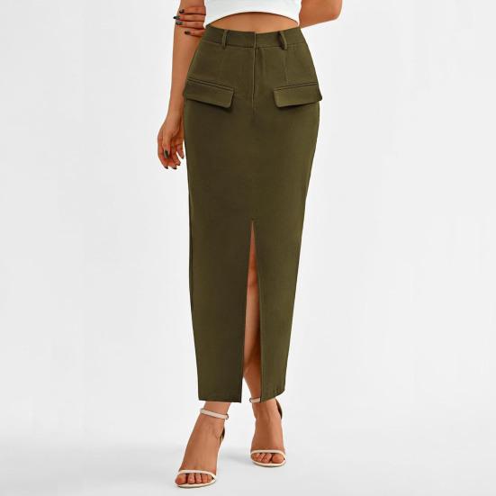 Kvinners Midi-skjørt Høy midje Hoftedekkende design Kontordame-skjørt Ensfarget Baksplittkant Fritidsskjørt