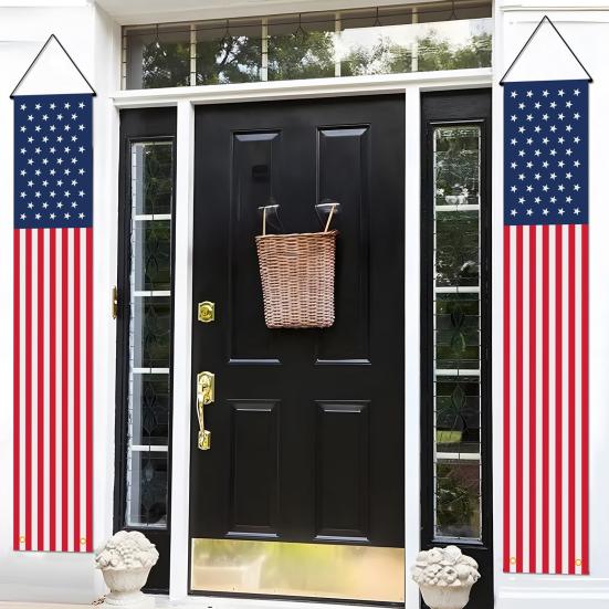 4th of July Patriotic Door Banners Outdoor Patriotic American Flag Hanging Porch
