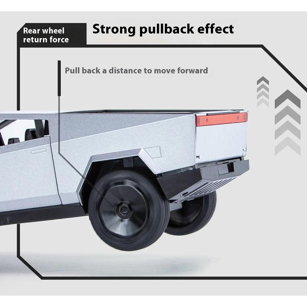 1/24 Tesla Cybertruck Pickup Alloy Car Model Diecasts Metal Toy Off-road Vehicles Car Model Simulation Sound and Light Kids Toys Gift