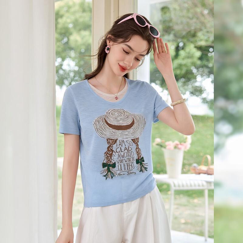 Women s Sweet Style Color-block Faux Two-piece Knit Top M