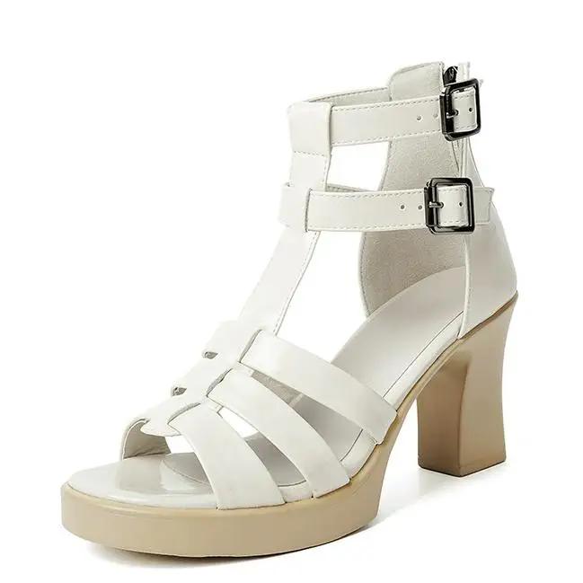

7.5CM Luxury Design Gladiator Sandals For Women High Heel Buckle Strap Open Toe Sandals Ladies Split Leather Sexy Roman Shoes 39