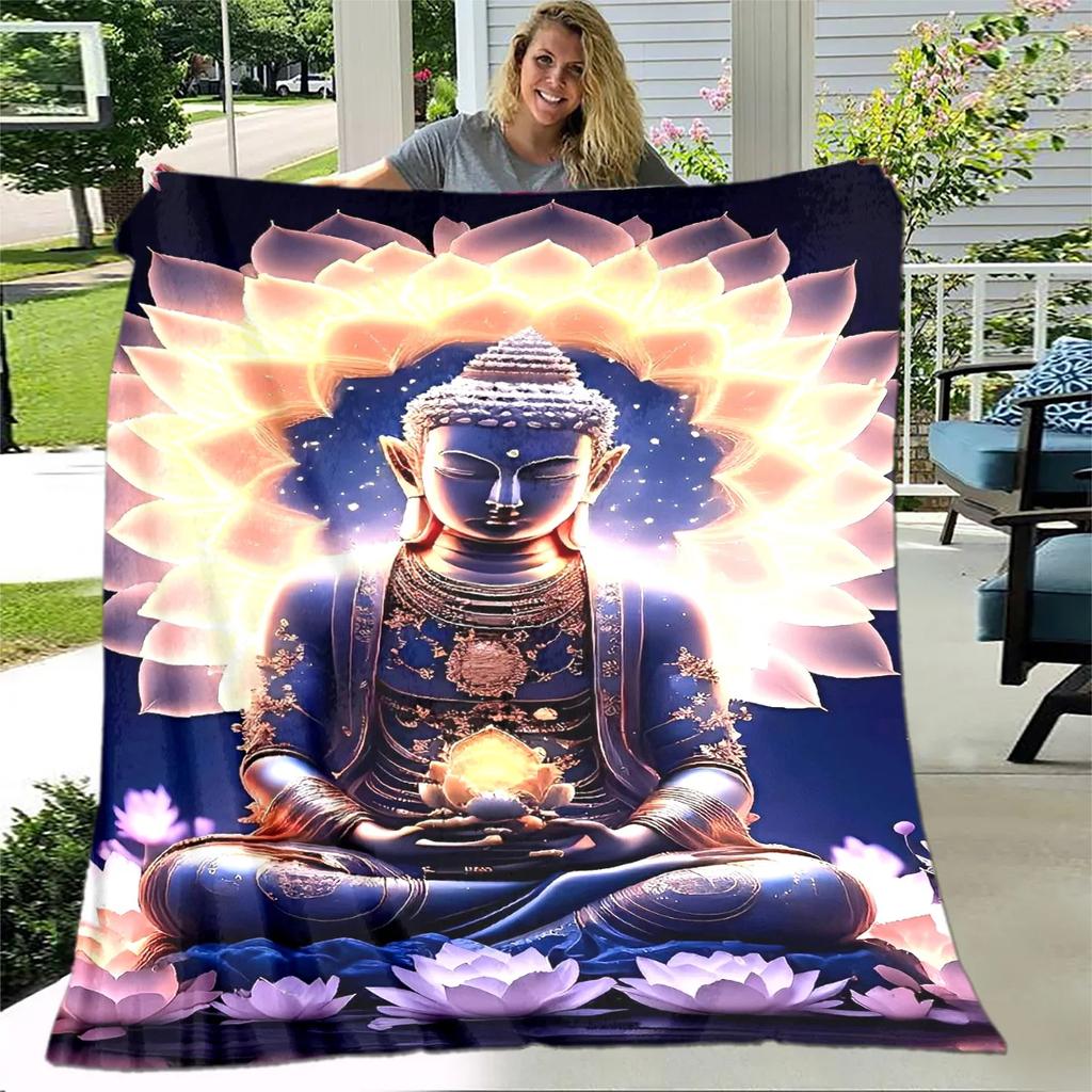 Coperta in Peluche Buddha Sakyamuni Bodhisattva Guanyin del Buddismo, Coperta in Flanella Coperta Plaid per Soggiorno Camera da Letto Letto Divano Preghiera