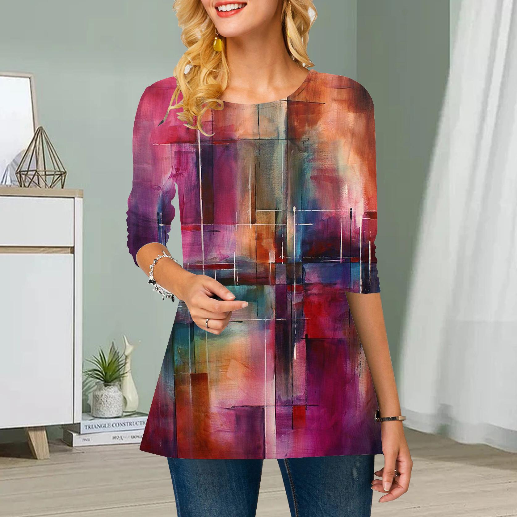 

Плюс Размер Женский Цветочный Крест Принт Круглый Вырез Повседневный Свободный Длинный Рукав Топ 8XL оранжевый