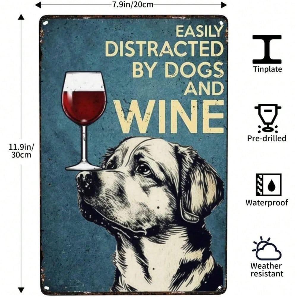 Vintage Metal Wall Art Dog Wine Gift for Garage Bar Pub 8x12 Inch