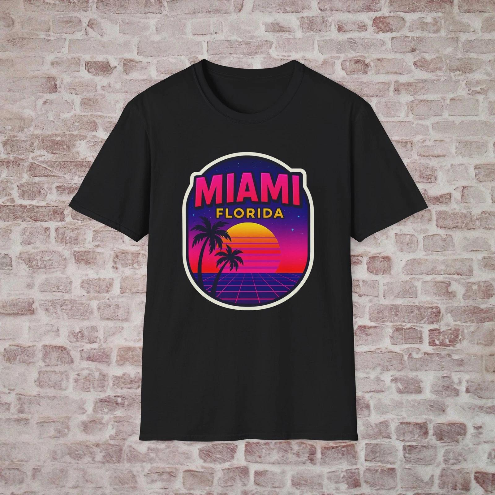 Miami Florida Vintage Retro Souvenir Travel Vacation Unisex Softstyle T-Shirt 2XL