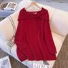 Plus Size Red Knit Sweater Women 130-300lbs Extra Large Long Sleeve Polo Neck Top Casual Elegant Winter