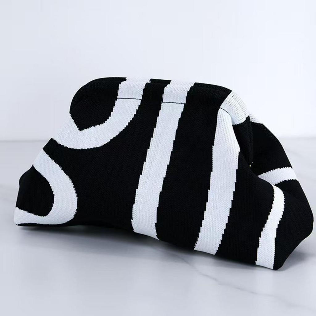 Striped Knitted Bag for Women, Wedding Banquet Handbag, Artistic Retro Woven Tote Bag, Simple and Fashionable Handbag