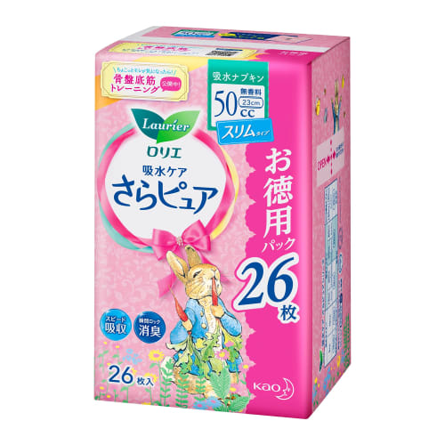 Laurier Sara Pure Absorbent Pads, Slim Type, for Women (50cc, Medium Flow), 26 Pads, Daytime Pad Size, 23cm [For Women with Light Incontinence] [Value