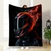 "Futuristic Helmet with Fiery Design" Patterned Flannel Blanket Perfect for the Bedroom Living Room, Sofa, or a Little Nap