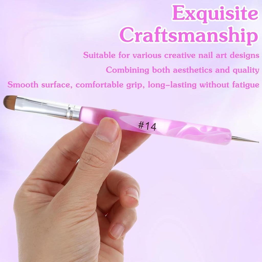 4 Pcs French Manicure Brush Gel Acrylic Nail Brushes Nail Art Brushcure Tool With Dotting Tool Double-Ended Art Pen for Manicure Cuticle Clean Up