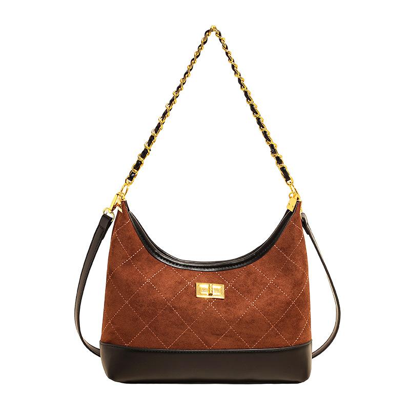 Vintage niche suede rhombus chain underarm bag 2025 women's autumn new shoulder bag popular messenger bag