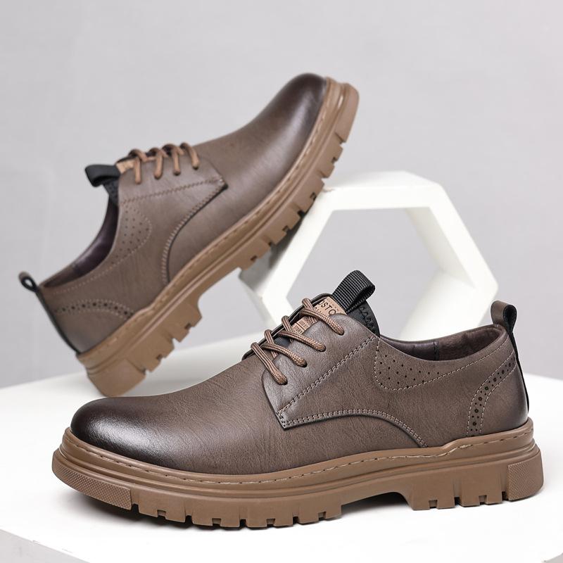 Fashion Men's Casual Vintage Shoes 2025 Autumn Hong Kong Style Thick Bottom Korean British Trendy Work Shoes One Piece Shoes