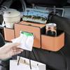 Universal Vehicle Rear Organizer Box With Tissue Box Trash Bin And Builtin Cupholders For Phones Snacks Drinks