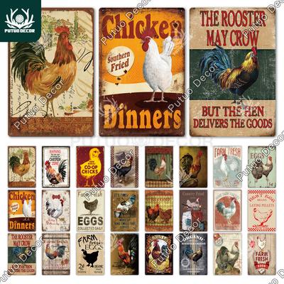 Putuo Decor Huhn Blechschild Vintage Metallschild Plakette Metall Vintage Bauernhaus Wanddeko Hahn Retro Metallschilder