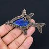 Unique Lapis Lazuli Gemstone Handmade Pure Copper Wire Wrapped Fish Pendant Jewelry