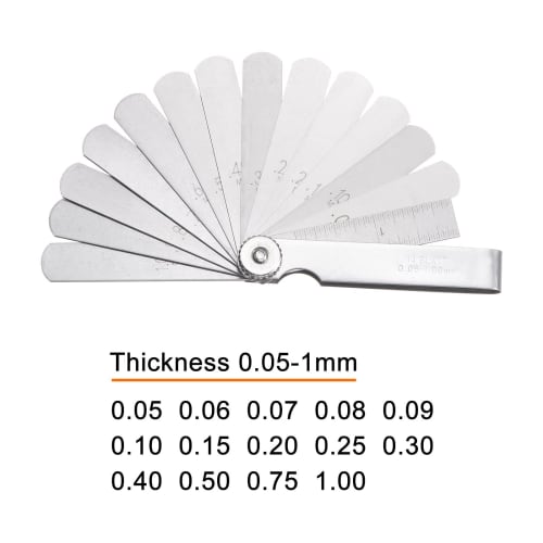 uxcell Metric Plug Gauge, 14 Blades, 65Mn Spring Alloy Steel Thickness Gauge Filler, 75mm Long, Gaps, Width, and Thickness Measurements 0.05-1mm
