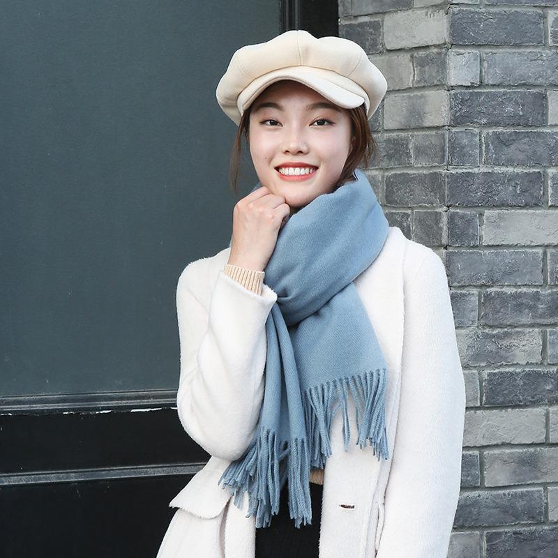 Women S Solid Color Thick Warm Faux Cashmere Scarf For Autumn Winter