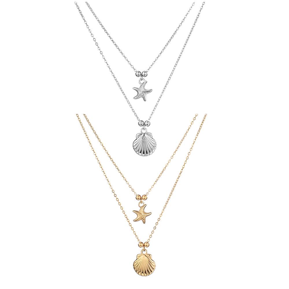 Ocean Series Double-Layer Starfish & Seashell Necklace for Women - Salt Spray Test Passed