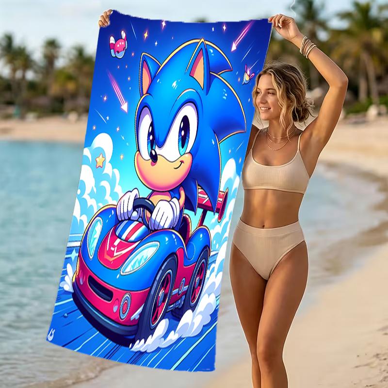 Beach Towel with Sonic the Hedgehog Pattern - Soft,absorbent,machine Washable Lightweight&Modern,swimming,Travel Essentials