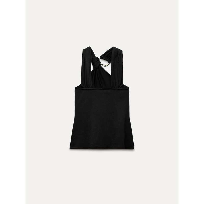 Za2025 Spring New Women's Clothing Special-Interest Design Halter Gold Inlay Sleeveless Cold-Shoulder Slim Fit Slimming Top