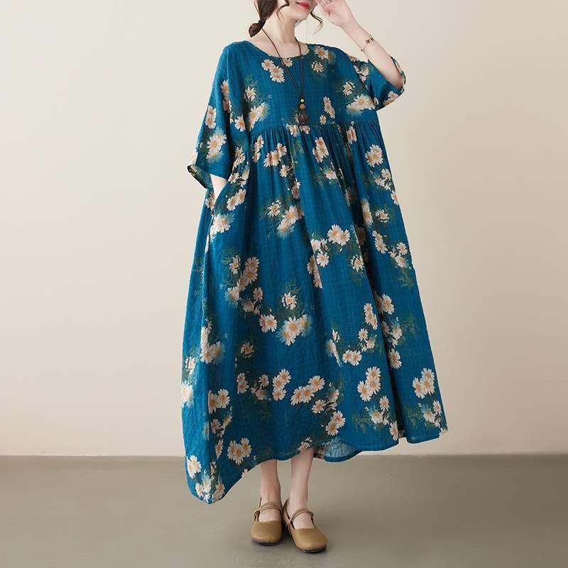 Johnature Frau Frühlingsmode Vintage Lose Chinesischen Stil A-linie Kleid Kurze Ärmel O-ausschnitt Kleid