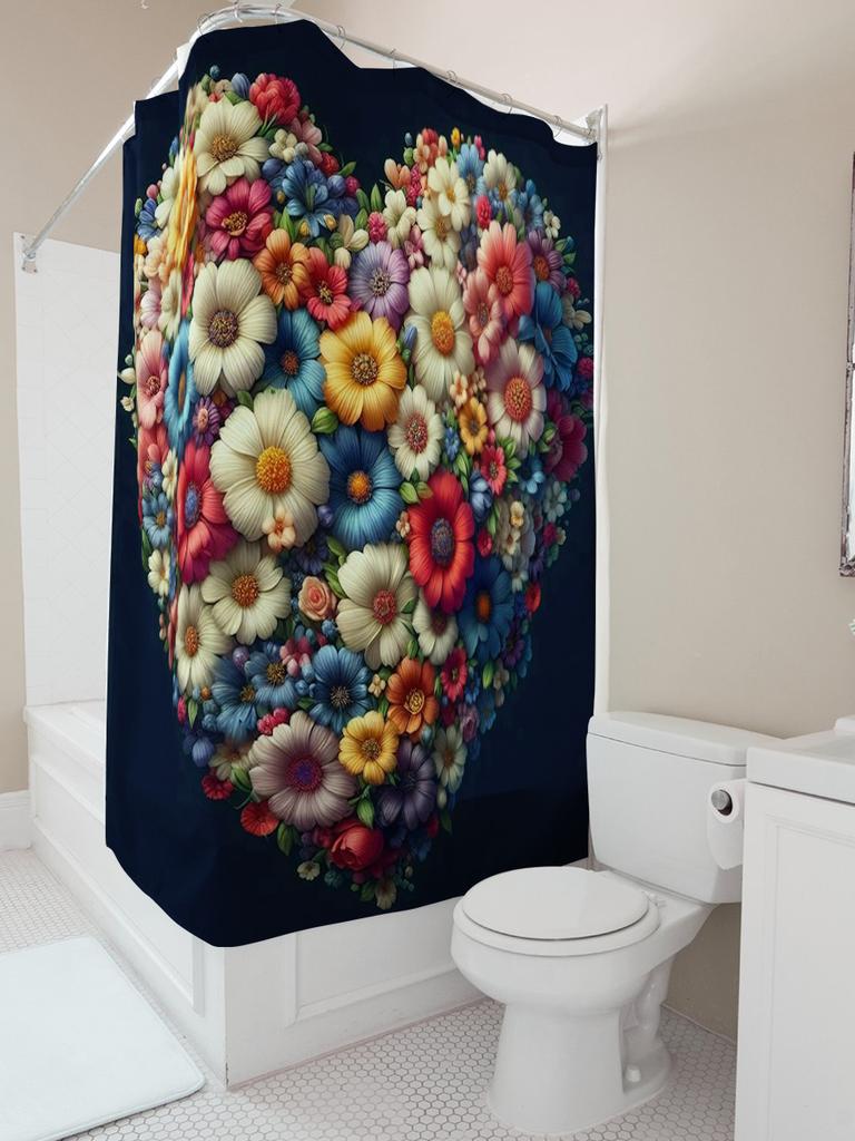 3D Floral Heart Shower Curtain | Colorful and Romantic Bathroom Decor