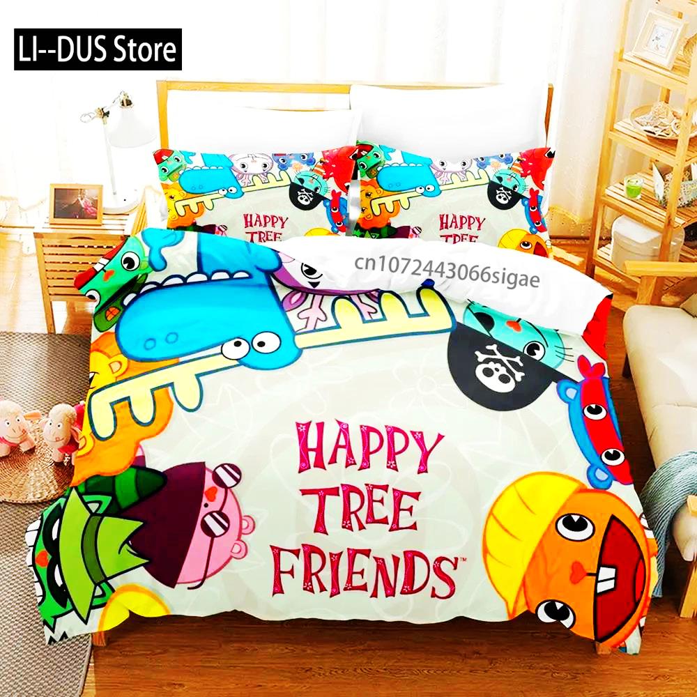 Juego de Funda Nórdica de Happy Tree Friends Anime Para Habitación de Niños Individual Twin Full Queen King Size 2024 Funda de Colcha Funda de Almohada