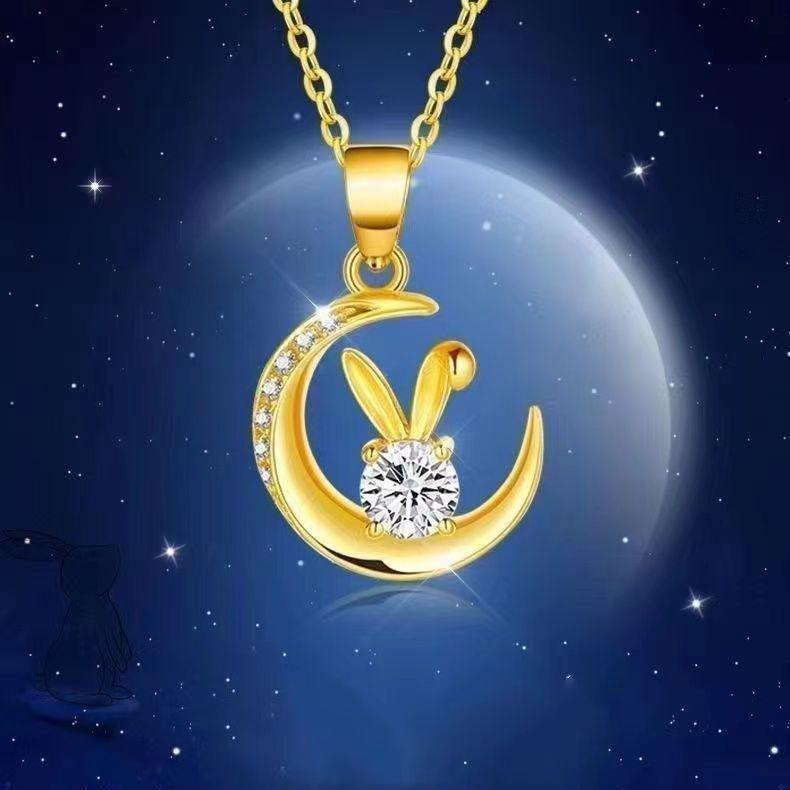 Jahr der Schlange: Goldener Mondhase Wächter Halskette - Retro Chinesischer Stil Anhänger Geschenk für Freunde