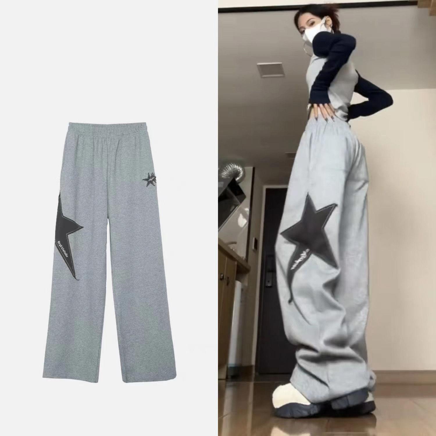 

Винтажные спортивные штаны для женщин, широкие брюки в стиле хип-хоп, повседневные брюки с принтом Харадзюку, корейские свободные спортивные штаны, брюки большого размера для женщин, стиль Y2k 2XL серый