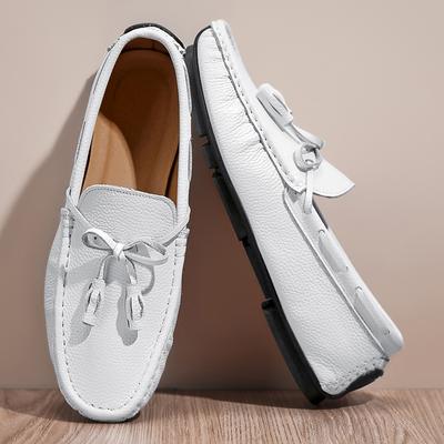 Zapatos Casuales Hombre Cómodos Cuero Genuino Mocasines Borlas Hombre Diseño Hecho a Mano Zapatillas Planas Slip on Lazy para Conducir Marca Hombre