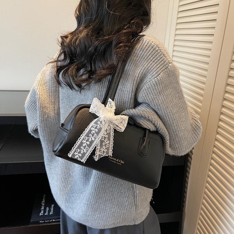 Fashionable Ladies Baguette Shoulder Bag with Bowtie Underarm Commuter Bag for Women Stylish Single Strap Handbag