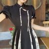 Summer large size new Chinese retro improved cheongsam skirt fat mm black and white contrasting colors gentle national style temperament dress