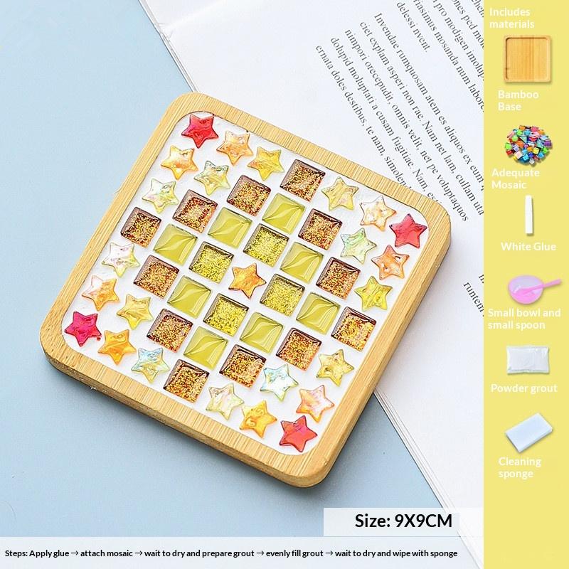 Square Round Diy Mosaic Cup Mat Mosaic Glass Handicraft Handmade Coaster Handmake Accessories Bamboo Pad Early Education
