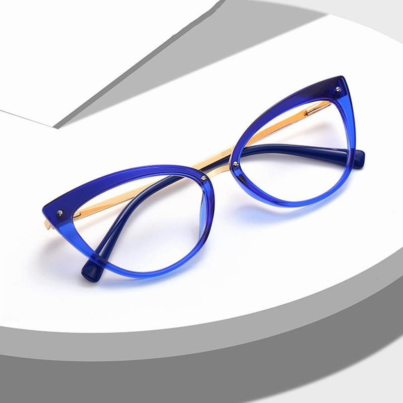 Fashion Cat Eye Anti Blue Light Glasses Frame Men Women Spring Leg Optical Computer Goggles Eyeglasses Flat Lens Trend Eyewear