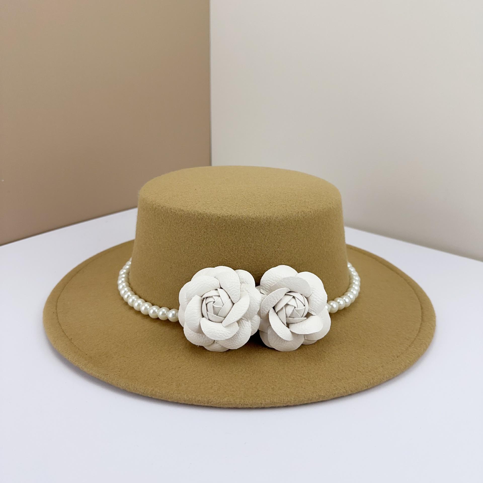 Элегантная французская черная свадебная шляпа с цветами и жемчугом Adjustable M (56-58cm) верблюд