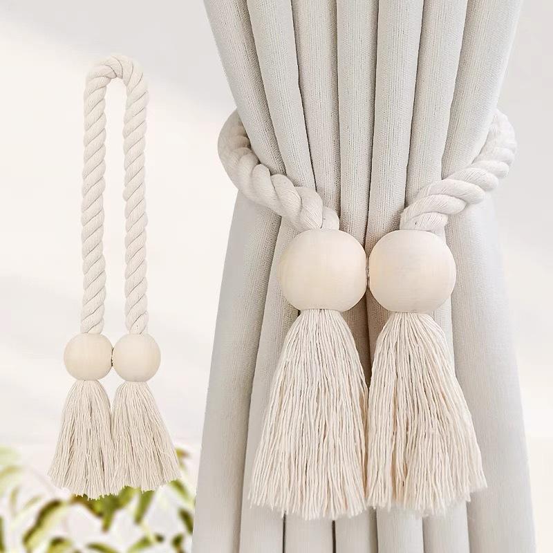 Hand-Woven Solid Wooden Magnetic Knot Buckle Curtain Tiebacks Boho Style Suitable For Living Room Bedroom Home Decoration