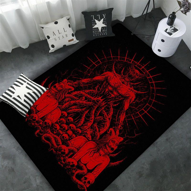 Schädel Baphomet Ziegen Dämon Raserei Bereichsteppich Blutrot-Baphomet Teppich-Baphomet Dekor-Satanische Matte-Satanische Heimdekoration