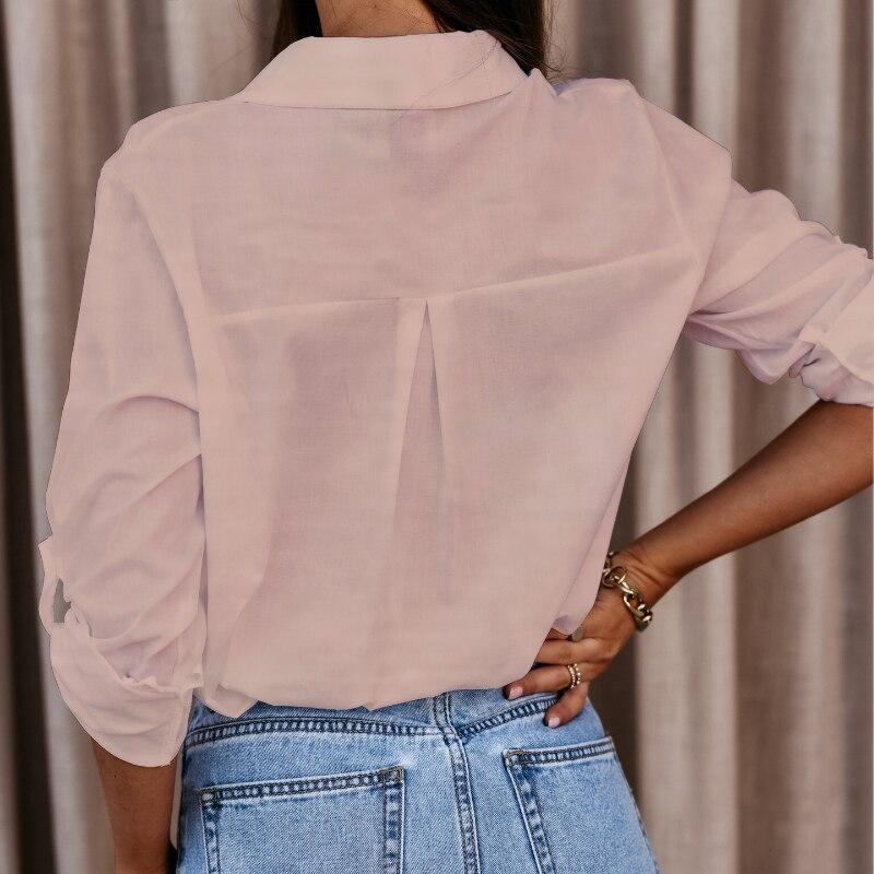 Frühling Herbst Einfarbig Schlicht Langarm Umlegekragen Knopfhemd Damenmode Büro Dame Hemd Locker Oberteile 25685