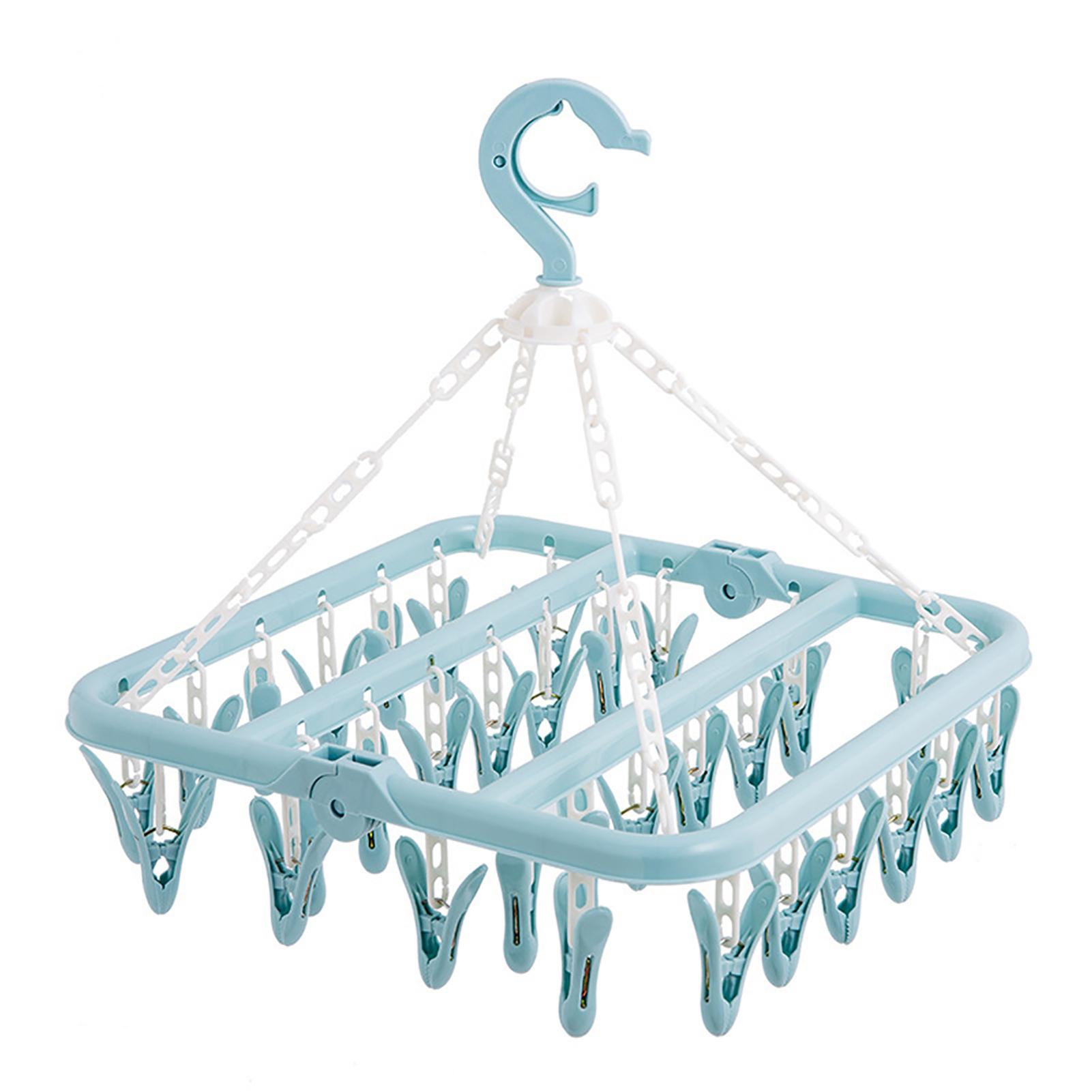 

Laundry Hanger with 32 Clips Foldable Laundry Clothespin Drying Rack for Socks Underwear Bras ScarfBlue синий