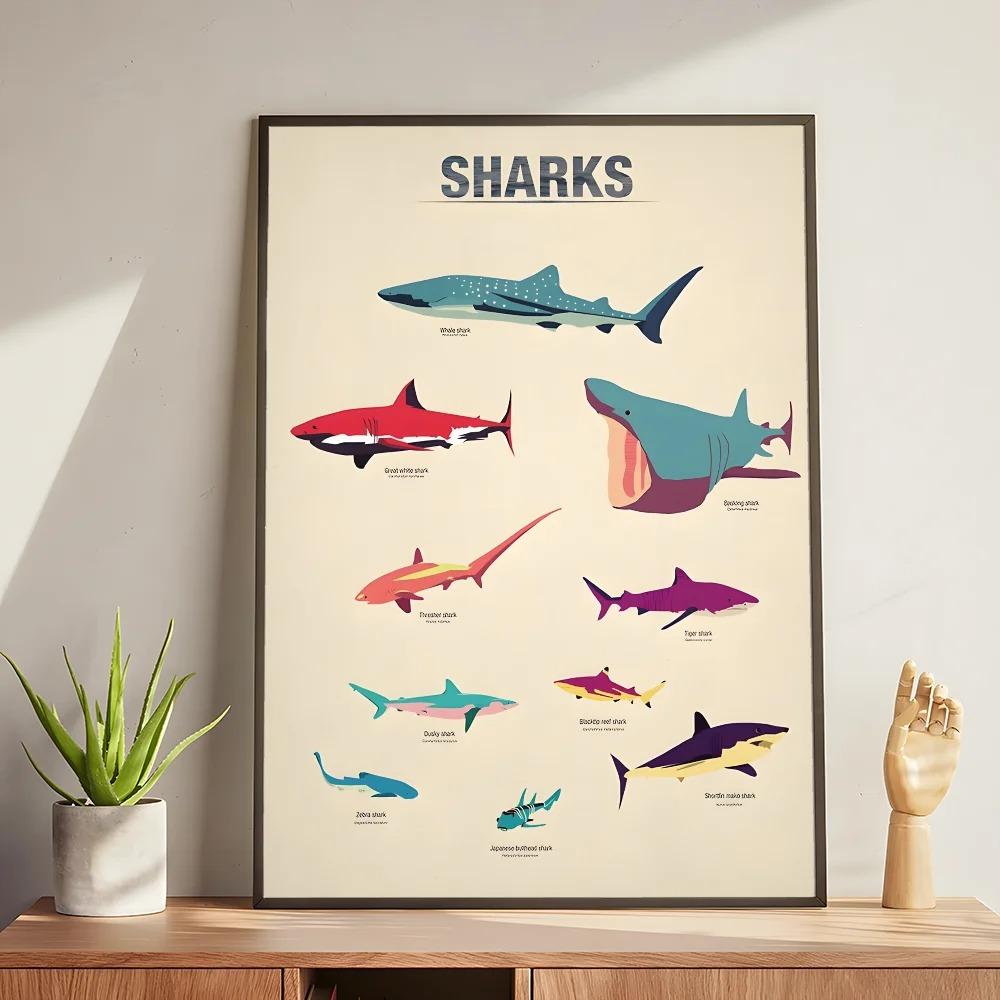 Whale and Shark Seashells Turtles Octopus Fish Marine Life Ocean Animals Poster and Print Canvas Painting  Wall Art Home Living Room