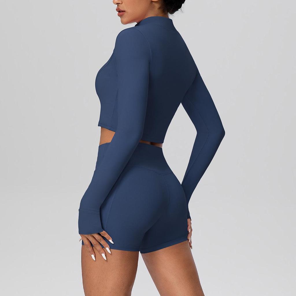 Women's Slim Fit Zip-Up Jacket & High-Waist Butt-Lifting Shorts Yoga Set