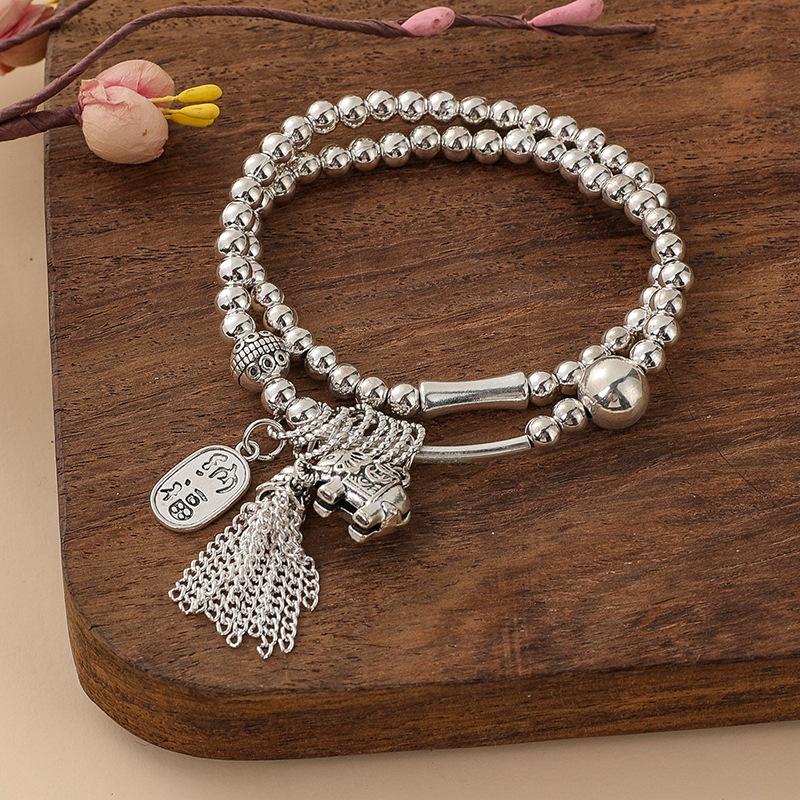 New Silver-Plated Bracelet For Women, Circle Twice And Immediately Have Money Bracelets, Lucky Cat Elephant Pendant Kuaishou Supply